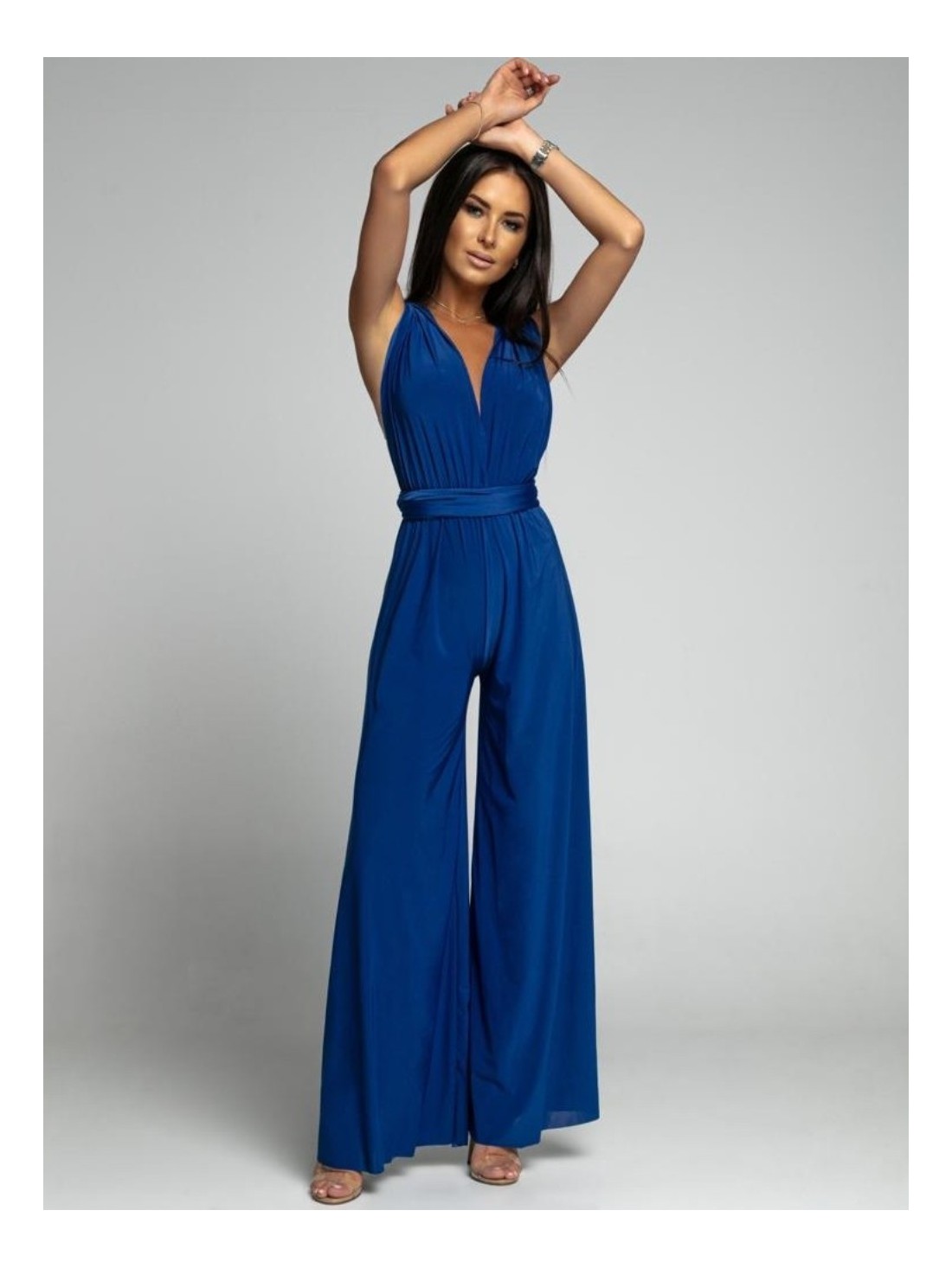 Cornflower blue jumpsuit tied in several ways AZR002